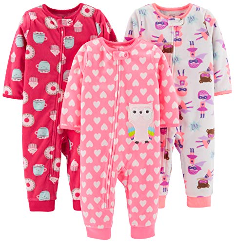 Simple Joys by Carter's Baby Mädchen Pyjama ohne Füße aus Fleece, Lockerer Schnitt, 3er-Pack, Superheld/Donut/Eule, 24 Monate