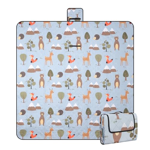 Leisuremix Picknickdecke isoliert 200 x 200cm XXL wasserdicht, 210D Oxford Campingdecke Stranddecke Ultraleicht, Picnic Blanket mit Tragegriff Outdoor Decke für 6-8 Personen, Tiere