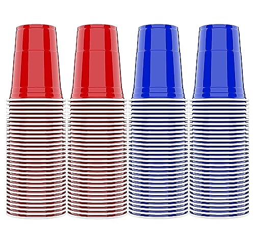AOLUXLM Plastikbecher Set, Red Cups 473ml 16oz Becher, Mehrwegbecher, 50 Rote Becher + 50 Blaue Becher, Partybecher für Geburtstagsfeier, Hochzeit im Freien, Camping