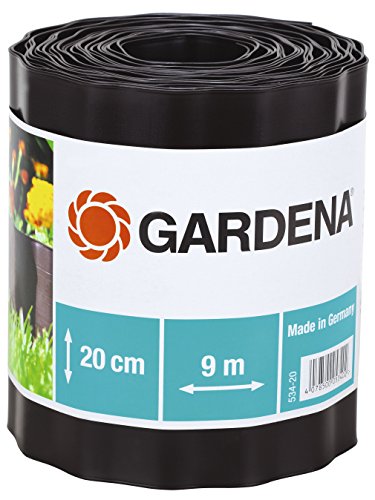 Gardena Raseneinfassung 20 cm hoch: Ideale Rasen-Abgrenzung, auch für Beete, 9 m, verhindert Wurzelausbreitung, aus Kunststoff, braun (534-20)