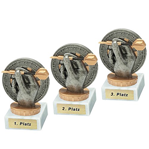 RaRu 3 Dart-Pokale mit Wunschgravur und Resin-Klebefigur