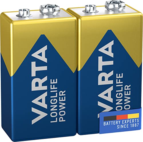 VARTA Longlife Power 9V Block 6LR61 Batterie (2er Pack) Alkaline E-Block Batterien -ideal für Feuermelder Rauchmelder Stimmgerät, Blau, 2 Stück