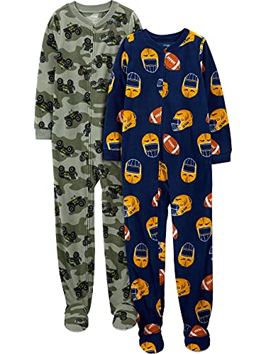 Simple Joys by Carter's Jungen Kleiner Pyjama mit Fleecefuß in lockerer Passform, 2er-Pack, Fußball/Monster, 8 Jahre