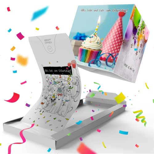«BOOM!» Explosion Geburtstagskarte - Alles Gute zum Geburtstag (weiße), Surprise Explodierende Karte mit Konfetti für Frau Mann Kollegen, Kinder