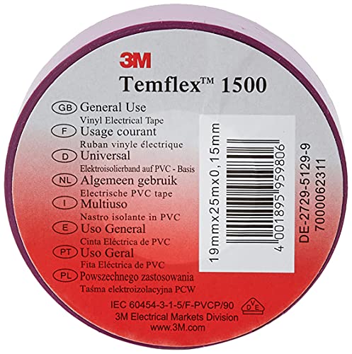 3M TVIO1925 Temflex 1500 Vinyl Isolierband, 19 mm x 25 m, 0,15 mm, lila