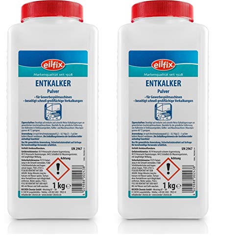 Becker Chemie eilfix Entkalker Pulver für Spülmaschinen und Heißwassergeräte - Hochkonzentrat gegen Kalk (2 Dosen Entkalker Pulver = 2 Kg.)
