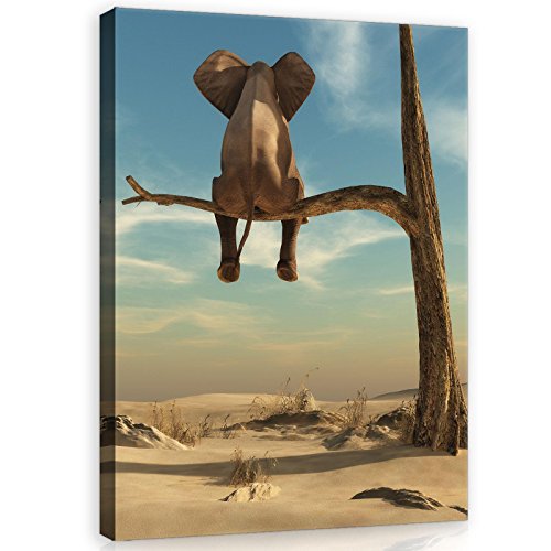 Leinwandbild Wohnzimmer Schlafzimmer Elefant auf dem Baum Tiere Kinder Kunst 100x75 cm - Modern Bilder Groß XXL Wandbild Kunstdruck Wandbilder Canvas Desing Wand Bild auf Leinwand Aufhängefertig