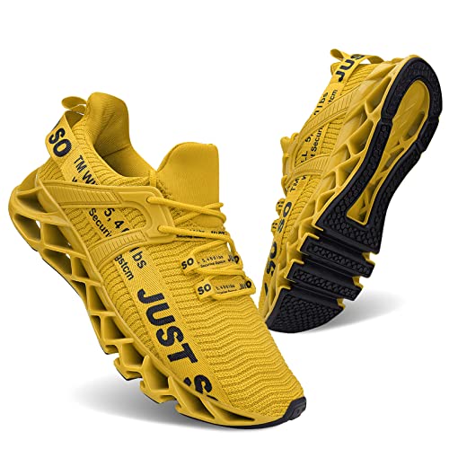 Wonesion Herren Fitness Laufschuhe Atmungsaktiv rutschfeste Mode Sneaker Sportschuhe,3 Gelb,40 EU