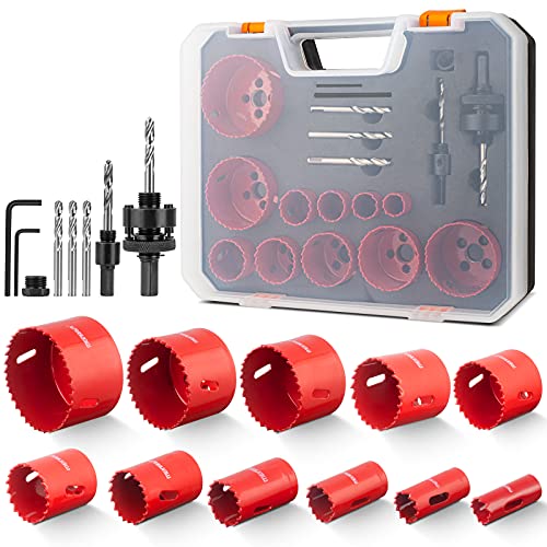 Lochsäge Bimetall, Meinraum 17 PCS Lochfräse Set mit 11 Sägeblättern 19mm-68mm, inklusiv 2 Schafte, 3 Bohrer, 1 Sechskantschlüssel, für Aluminium, Holz, PVC-Platte und Kunststoffplatte