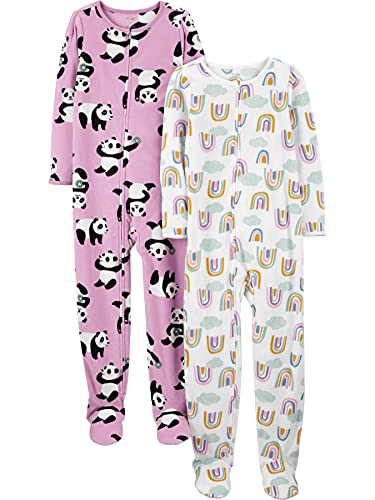 Simple Joys by Carter's Mädchen Pyjama mit Füßen aus Fleece, Lockerer Schnitt, 2er-Pack, Lila Panda/Weiß Regenbogen, 7 Jahre