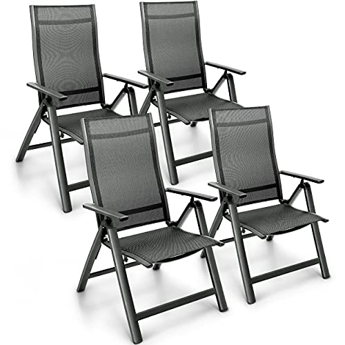 tillvex Gartenstuhl Premium 4er Set klappbar aus Aluminium | Hochlehner mit Armlehnen | Klappstuhl verstellbar | Klappsessel Balkon Garten Terrasse (Anthrazit)