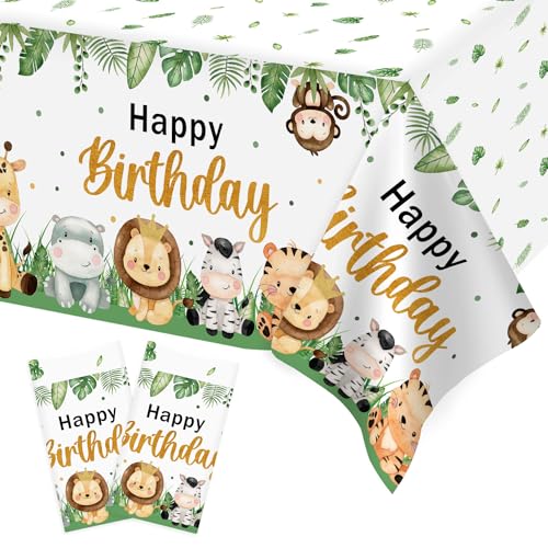Heboland 2 Stück Tischdecke Kindergeburtstag, Dschungel Party Geburtstag Tischdecke, Happy Birthday Tischdecke für Wild One Geburtstag Deko, Safari Geburtstagsdeko Junge und Mädchen, 137 x 274cm