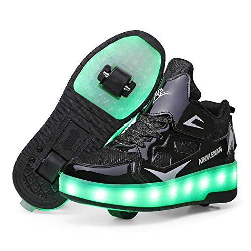 Kinder Junge Mädchen LED Rollen Schuhe mit Doppelt Rollen Outdoor Sportschuhe Skateboardschuhe Blinking Gymnastik USB Aufladen Blinken Leuchtend 7 Farbe Mode Rollerblades Sneaker