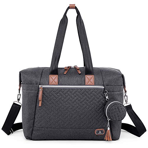 Wickeltasche - Dikaslon Große Windeltaschen für Mama und Papa - stilvolle Reisetasche mit Schnullerhalter und Wickelauflage (Dunkelgrau)