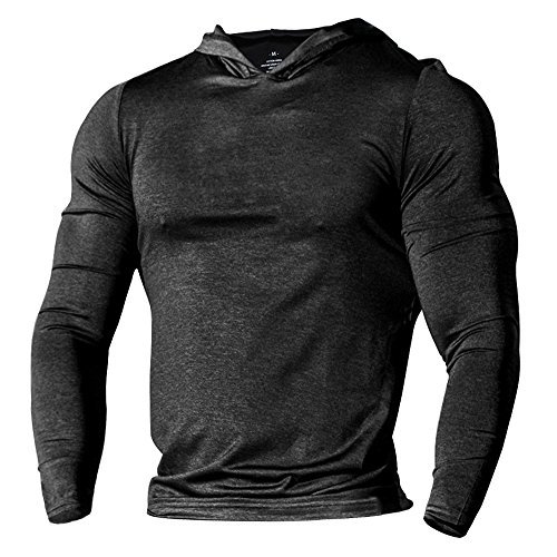 Alivebody Herren Bodybuilding Tapered Langarm Slim Fit Sweat-Shirt Muskel Hoodie Heather Schwarz 2XL