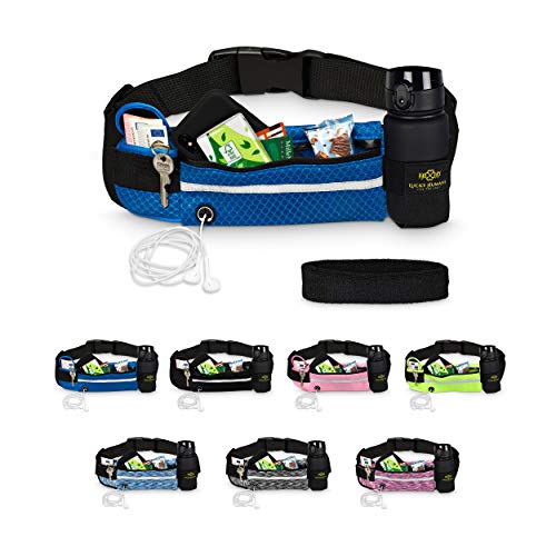 Lucky Humans Laufgürtel für Sport, Joggen & Laufen mit Handy-Tasche blau - Damen & Herren Bauchtasche mit Flaschen & Handy-Halterung - Trinkgürtel Running & Walking Belt - Jogging & Lang-Lauf Zubehör