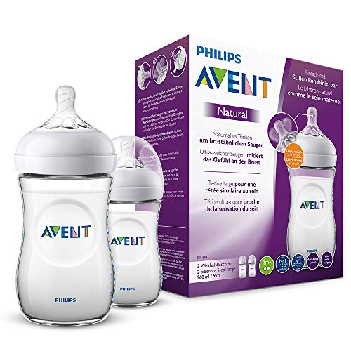 Philips Avent Natural-Babyflasche mit Sauger mit langsamem Nahrungsfluss (Modell SCF033/27)