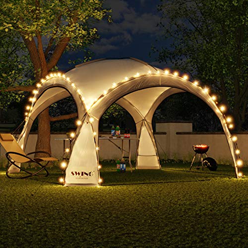 Swing & Harmonie LED Event Pavillon 3,6 x 3,6m DomeShelter Garten Pavillion inkl. Solarmodul Pavilion Designer Gartenzelt Camping Pavilon Partyzelt mit Beleuchtung (Anthrazit)