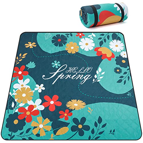 Yorbay Picknickdecke waschbar XXL wasserdicht Decke mit Tragegriff Mehrweg bunter Garten (200x200cm)