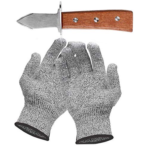Set mit Austernmesser und Schnittfeste Handschuhe Austernöffner und Schnittschutzhandschuhe für Muscheln oder Hartkäse geeignet - oyster knife (Küche, Gartenarbeit, DIY) (Mittel)