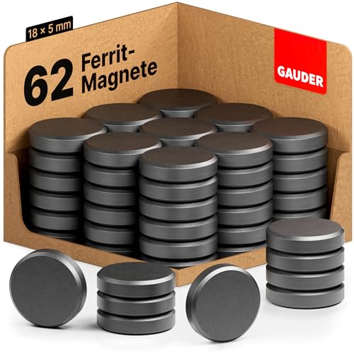 GAUDER Magnete für Magnettafel (62 Stück | 18 x 5 mm) | Starke Tafelmagnete für Whiteboard, Pinnwand, Kühlschrank & Büro | Runde, schwarze Kühlschrankmagnete mit hoher Haftkraft