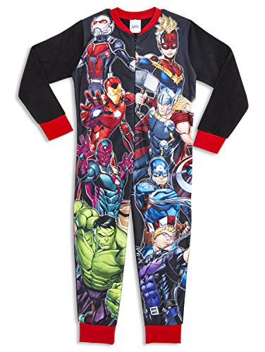 Marvel Jumpsuit Kinder, Schlafoverall Kinder aus Fleece, Captain America Hulk Avengers Onesie Kinder (7-8 Jahre, Schwarz)