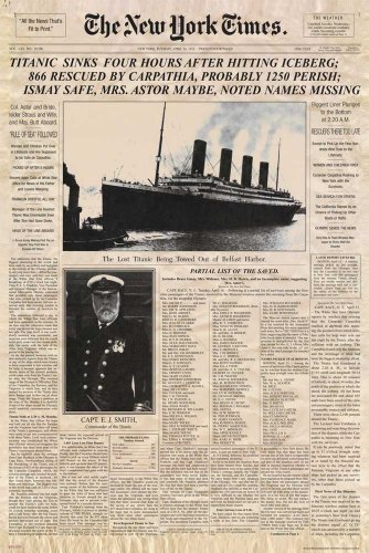 Titanic - Newspaper Zeitung New York Times Film Poster Plakat Druck - Grösse cm