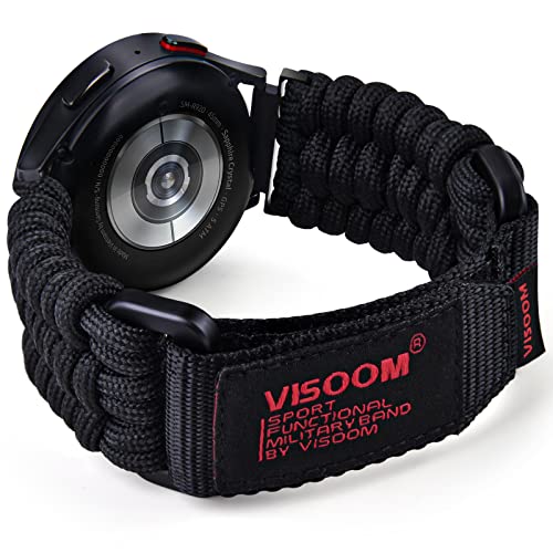 VISOOM Armband Kompatibel mit Samsung Galaxy Watch 4/5 40mm 44mm/Galaxy Watch 5 Pro 45mm, 20mm Nylon Sport Loop Survival Paracord Armbänder für Galaxy Watch 4 Classic/Watch 3 41mm/Active2,Schwarz