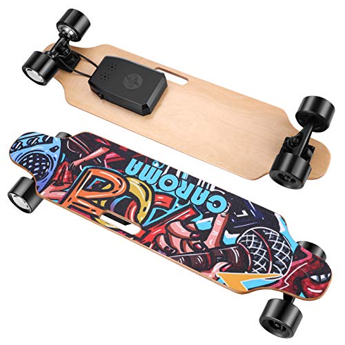 Caroma Elektrisches Skateboard mit ferngesteuertem 700-W-Longboard-Motor, Elektro Skateboard mit DREI Geschwindigkeitsmodi, 37
