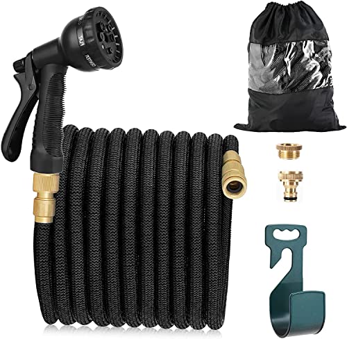 Flexibler Gartenschlauch mit 8 Funktion Garten Handbrause Flexibel 3/4 Zoll & 1/2 Schlauchhaken Aufbewahrungstasche Wasserschlauch für Garten, Haustier, Autowäsche Schwarz, 15m--50ft