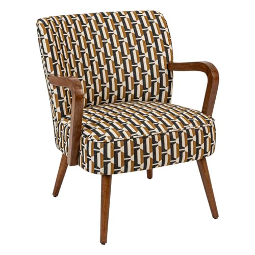 Atmosphera Designersessel Chiara, Chenille, Schwarz, Ocker, Retro, Vintage, Hevea-Holz, halbstarren, für Wohnzimmer, Büro, Schlafzimmer