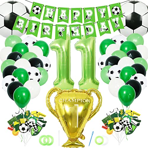 Fußball Geburtstag Deko Jungen 11 Jahre, Techextra Luftballon Fussball Thema Party Geburtstag Dekoration für 11. Mädchen, Geburtstagsfeier Ballon Deko Zubehör Set mit Happy Birthday Banner