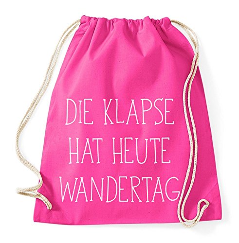 Die Klapse hat heut Wandertag Gym Bag Turnbeutel Rucksack Sport Hipster Style in 9 Farben, Farbe:Pink