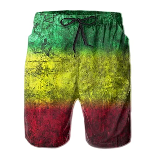 JUZGTSIT RRoundae Herren-Badehose mit Rasta-Flagge, schnelltrocknend, Sommer, Surfen, Strand, Shorts mit Tasche und Kordelzug, Schwarz , L/XL