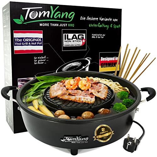 TomYang Hot Pot – Der Original Thai Grill und Hot Pot, Designed in Germany, Schweizer Antihaftbeschichtung, mehr als 100 Anleitungsvideos & Rezepte. Korean BBQ Grill, Hotpot, Mookata Thai Hot Pot Topf