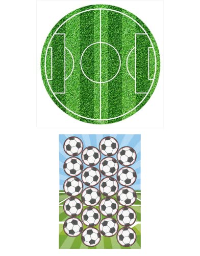 2er Set Fußball Essbarer Tortenaufleger + Mini-Törtchenaufleger, Tortendeko Kindergeburtstag