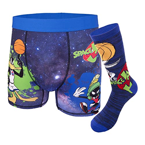 space jam Boxersocken Set Herren Socken und Unterwäsche Combo Set – Tune Squad Marvin & Bugs Bunny 90er Jahre Erwachsene Boxershorts und Socken Set, Blau, X-Large
