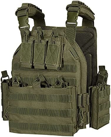 Plattenträger Chest Rig Grün - Taktische Weste mit Schnellverschluss Molle Pouch Magazintasche - Paintball Airsoft Militär Polizei