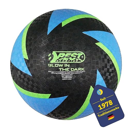 BEST SPORTING Barfuß Fußball Glow in The Dark I Leichter Ball Größe 5 I schwarz-Blauer Sportball I leuchtender Kickball I Kinder Spielball aus PVC I Strandball für Drinnen & Draußen