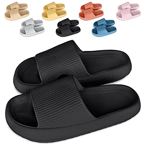 Cozislides Original Cosify Wolken Slipper Cloudyzz Schlappen Super Weiche Airfloppy Hausschuhe rutschfeste Pantoletten Unisex Badelatschen Offener Zehentranner Sommer Flip Flops Black 44/45