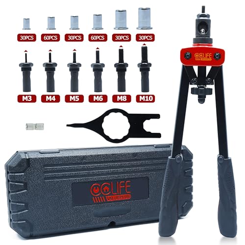 CCLIFE Nietmutternzangen Set inklusive 240 Stück Nietmuttern M3 M4 M5 M6 M8 M10 professionelles Nietmuttern Set mit Doppelgriff Mutternpistole