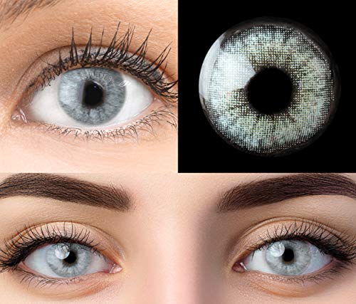 GLAMLENS Keira Blue Blau + Behälter | Sehr stark deckende natürliche blaue Kontaktlinsen farbig | farbige Monatslinsen aus Silikon Hydrogel | 1 Paar (2 Stück) | DIA 14.20 | Ohne Stärke