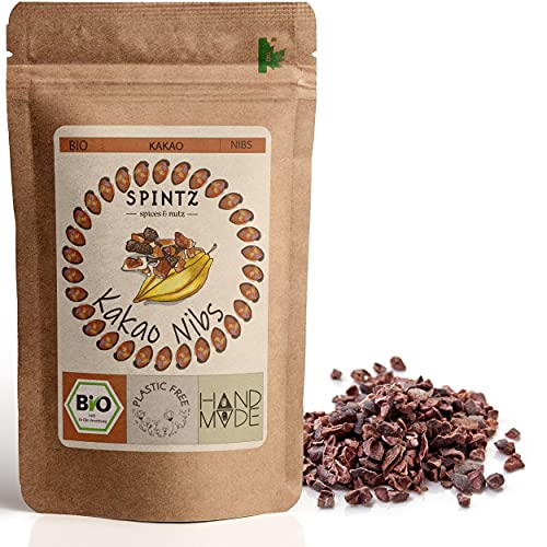 SPINTZ® 500g Bio Kakao Nibs - Kakaonibs roh, gebrochene Kakaobohne - Kakaobohnensplitter - vegan, natürlich- Schokoladenersatz - 100% Rohkost, Rohkakao - Organic Raw Cacao Nibs | plastikfrei verpackt