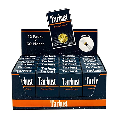Tarbust Zigarettenfilter, Zigaretten Filter Aufsatz, Filtert 1800-2100 Zigaretten, 12x30 = 360 Plastik Zigarettenspitze für Regular Zigaretten 8mm, Stop Teer und Nikotin, Aufsteckfilter für Raucher