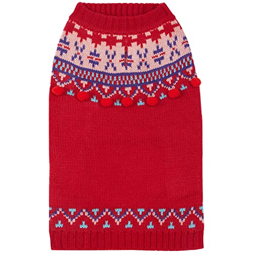 Blueberry Pet Isländischer Lopapeysa Sagen Inspirierter Designerpullover Hundepulli in Urlaub rot, Rückenlänge 20cm, Einzelpackung Bekleidung für Hunde
