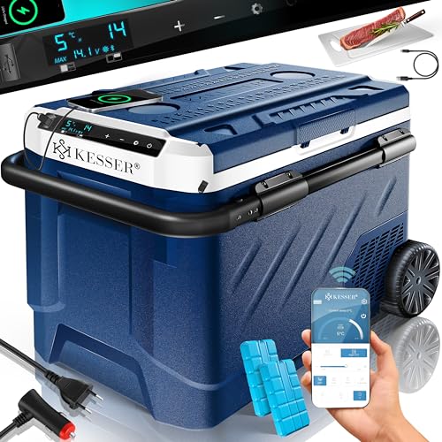 KESSER® Kompressor Kühlbox elektrisch 41 Liter | Camping Gefrierbox mit LED-Touch| Mit APP-Steuerung & Kühlakkus USB-Anschluss 12/24 V 230V | Kühlschrank Kühlung bis -20 °C für Auto LKW Navyblau