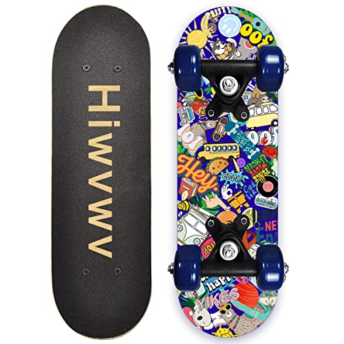 Kinder Skateboard, Hiwvwv Mini Skateboard für Kinder, Anfänger, Kleinkinder, Cruiser-Skateboard für Jungen und Mädchen im Alter von 3–6, 17-Zoll-Ahornholzdeck, 54-mm-Räder, leichtes Skateboard