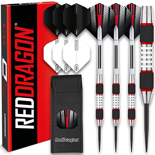 RED DRAGON Evos: 24 Gram Tungsten Dartpfeile Profi Steel Darts Set mit Flights, Schäfte and Brieftasche