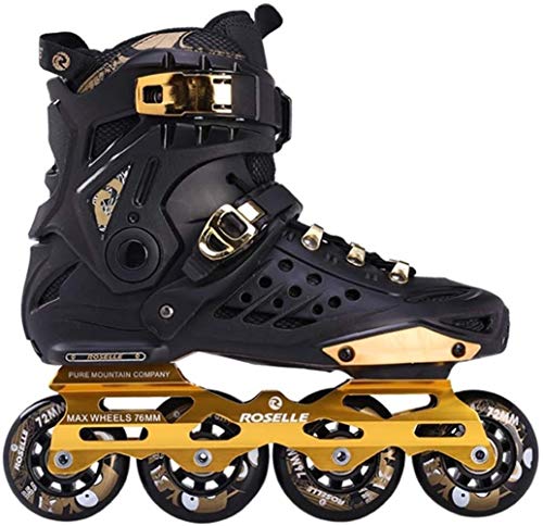 CQLXZ Inline-Speed-Skates Schuhe Hockey-Turnschuhe Rollen Damen Herren Für Erwachsene Skates Inline Professional 10 Size， Black Gold (Size : UK8EU42)