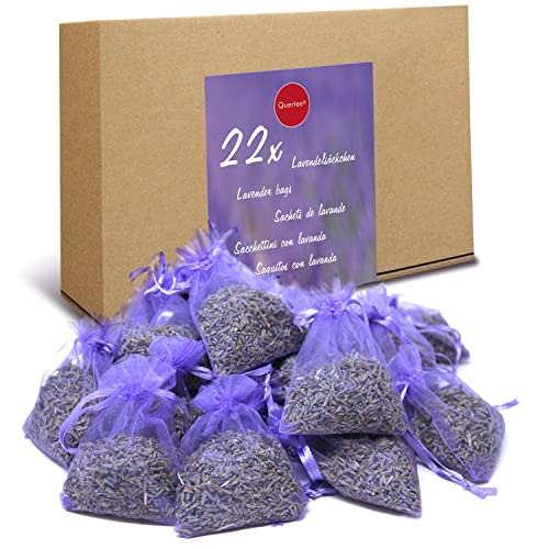 Quertee 22x Lavendelsäckchen mit duftenden Lavendel - Mottenschutz gegen Motten im Kleiderschrank - Lavendel Duftsäckchen zum Schlafen und Entspannen